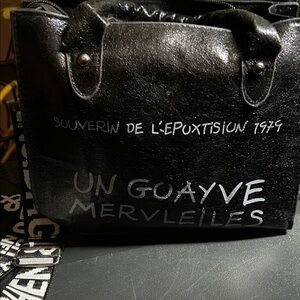 Black Vinyl Tote Bag with White Script
